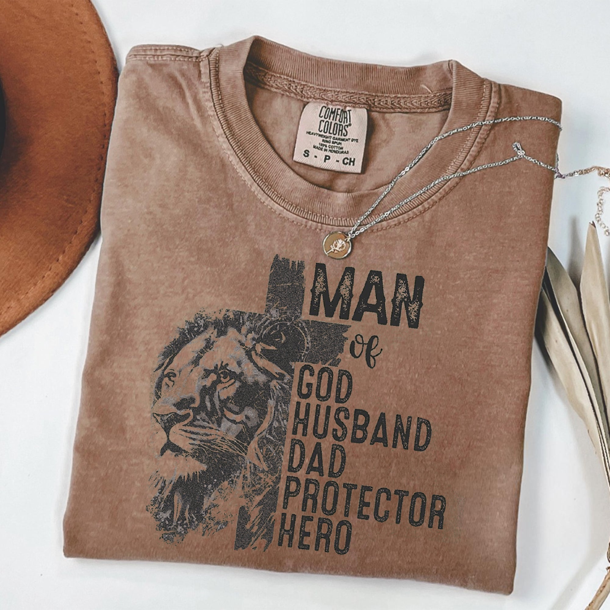 Christian Quotes Fathers Day Gifts, Man of God Comfort Colors Shirt, Retro Father's Day Gift, Protector Father Tee, Hero Dad Gift Shirt